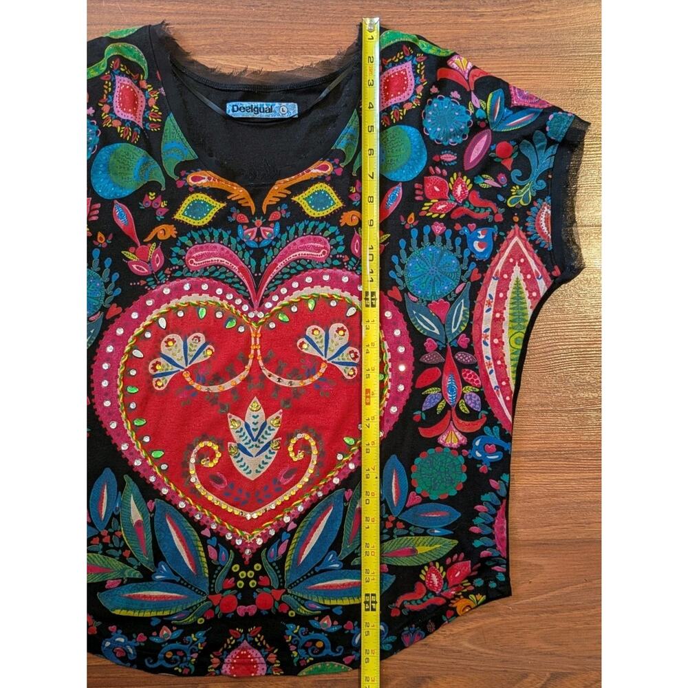 Desigual Y2K Graphic Top Womens L Folk Mandala Boho Festival Dolman Sleeve Tee - Picture 5 of 8